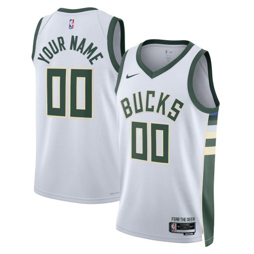 Nike Milwaukee Bucks #00 Unisex Swingman Custom Jersey White - Association Edition - Image 3