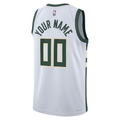 Nike Milwaukee Bucks #00 Unisex Swingman Custom Jersey White - Association Edition - Image 2