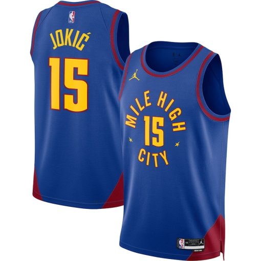 Jordan Denver Nuggets #15 Nikola Jokic Unisex Swingman Jersey - Statement Edition - Blue - Image 3