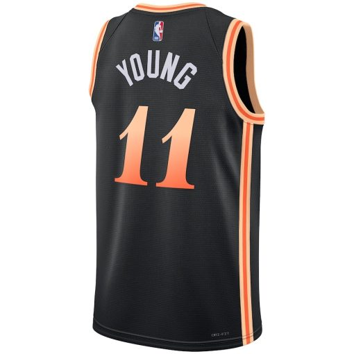 Nike Atlanta Hawks #11 Trae Young Unisex 2022/23 Swingman Jersey - City Edition - Black - Image 2