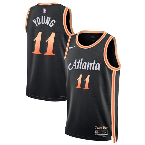 Nike Atlanta Hawks #11 Trae Young Unisex 2022/23 Swingman Jersey - City Edition - Black - Image 3