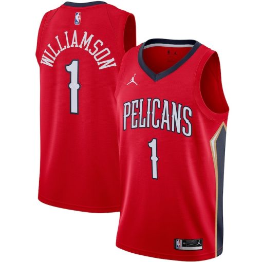 Jordan New Orleans Pelicans #1 Zion Williamson 2020/21 Swingman Jersey - Statement Edition - Red - Image 3